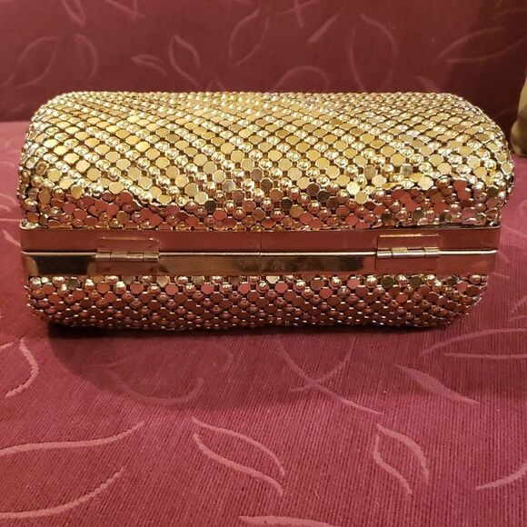 Vintage Goldtone Mesh Box Clutch Purse - Picture 5 of 11